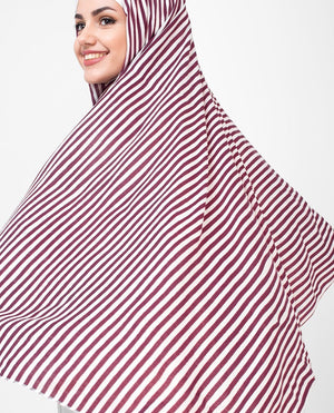 White And Red Stripes Print Viscose Jersey Hijab Medium White Red 