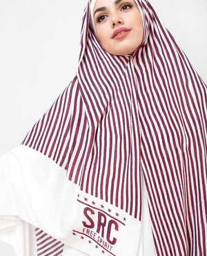 White And Red Stripes Print Viscose Jersey Hijab Medium White Red 