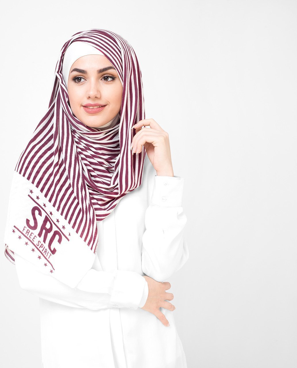 White And Red Stripes Print Viscose Jersey Hijab Medium White Red 