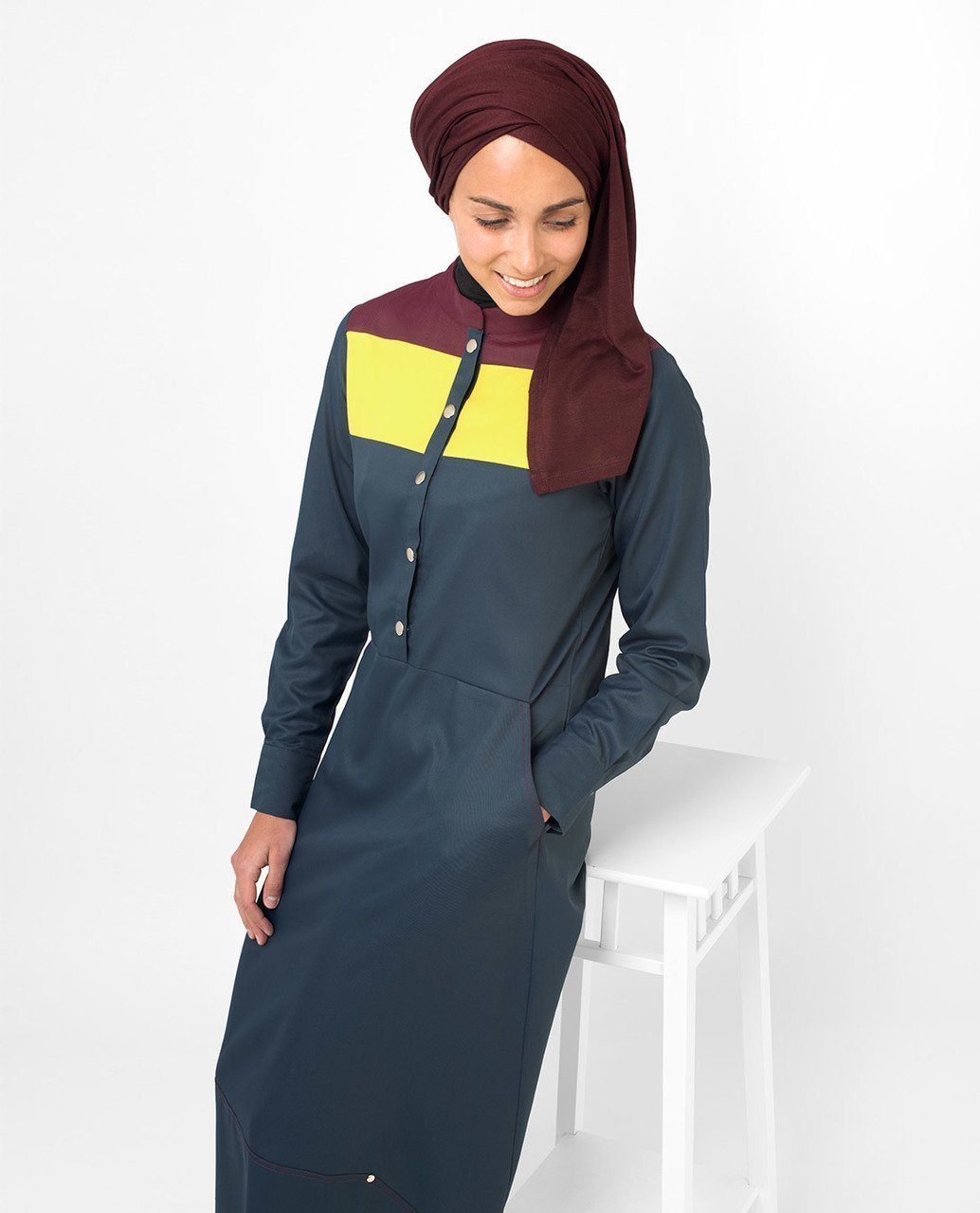 Yellow & Red Color Blocking Abaya & Jilbab S 54 Navy